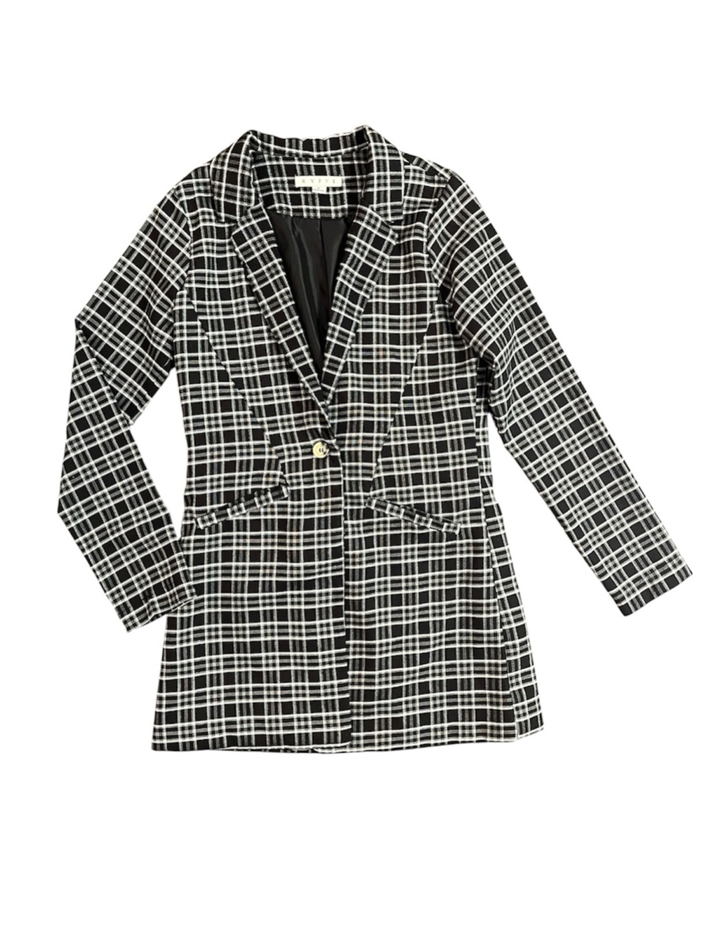 HYFVE Black and White Plaid Long Blazer Jacket Size S Career Office Casual